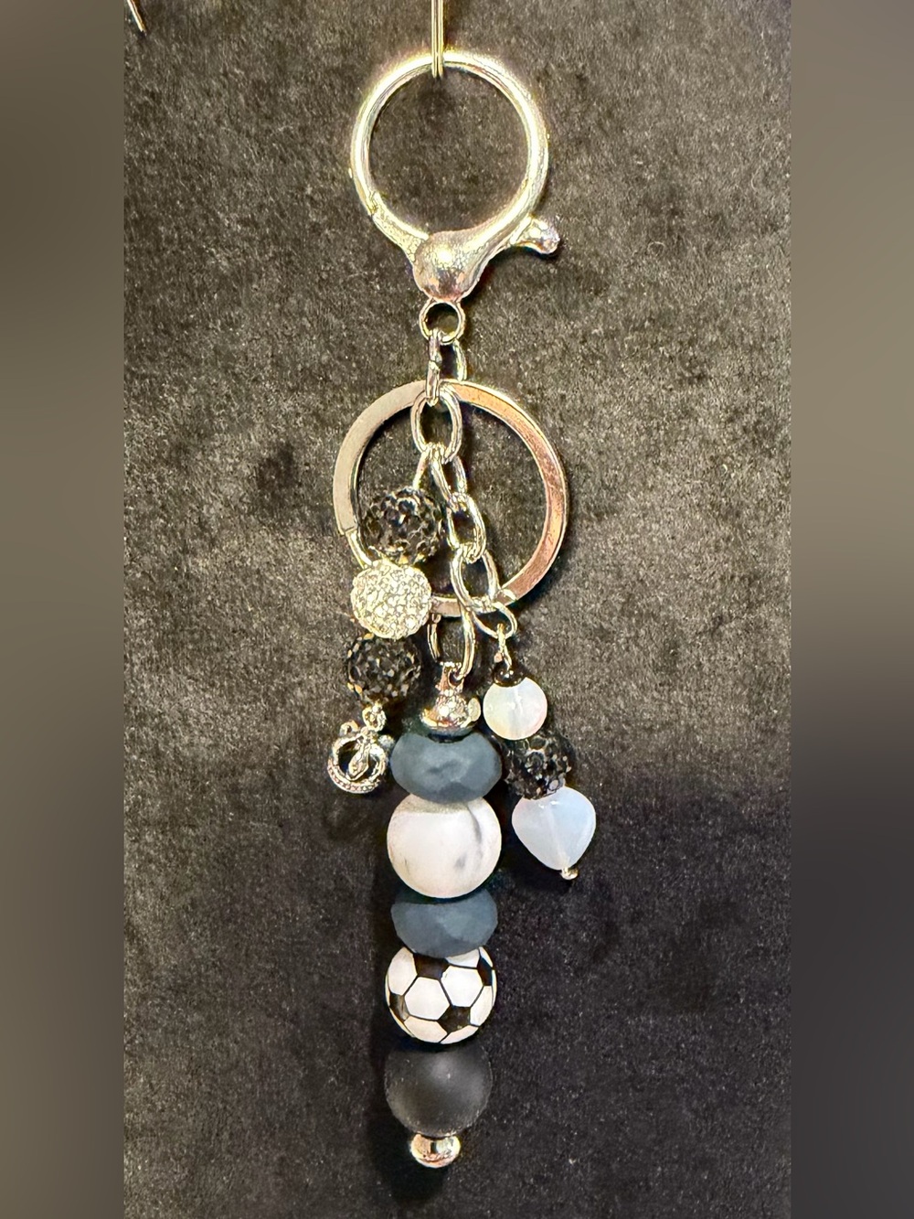Beaded Soccer Charm Keychain - Black and White